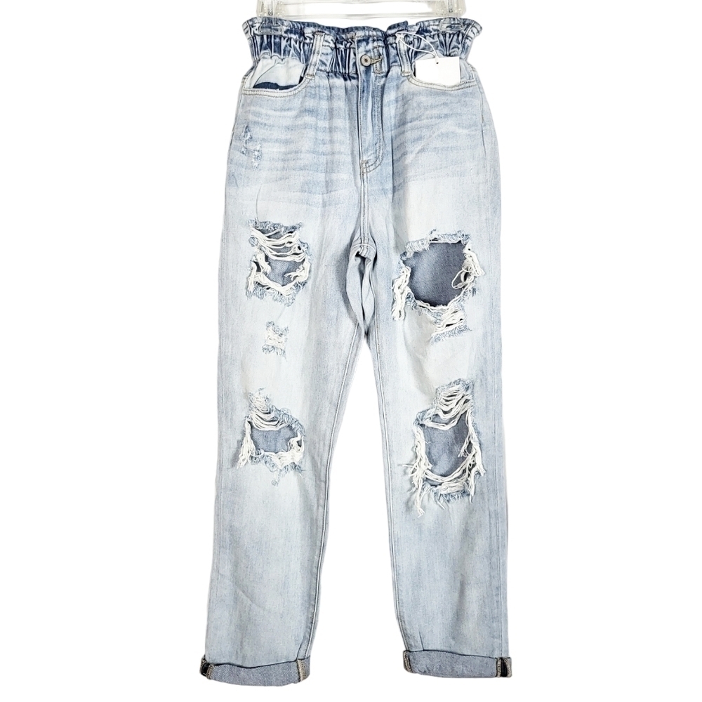 KANCAN Darel Ultra High Rise Paperbag Mom Jeans Distressed NWT